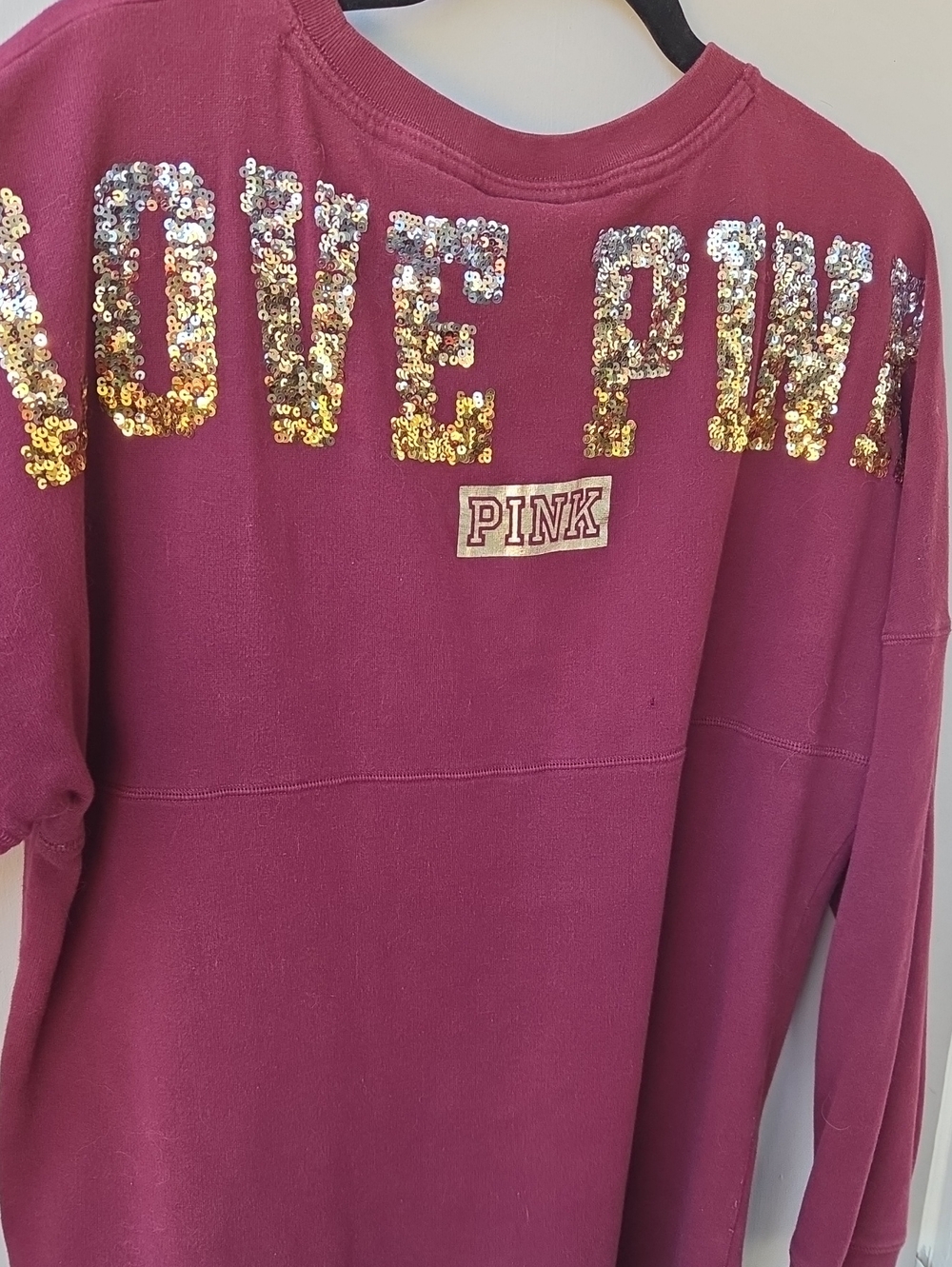 PINK Victoria's Secret Wine Crewneck with Gold Dog